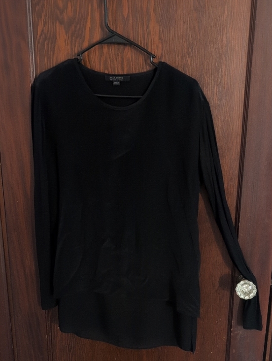 All Saints Tops - AllSaints Black Long-Sleeve Layered Hem Top Size 2